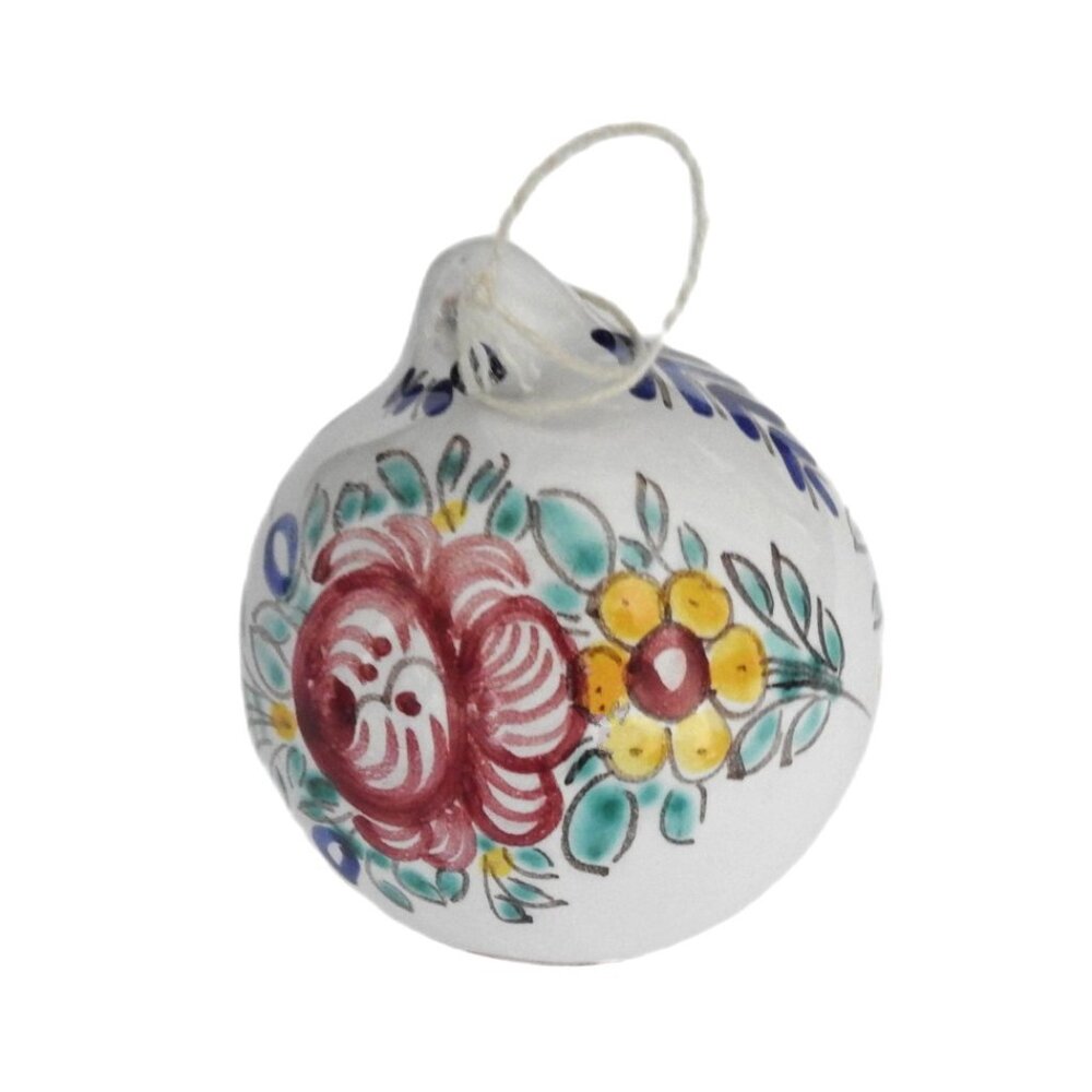 Vintage Handmade and Handpainted Glazed Ceramic Ball Christmas Ornament Floral